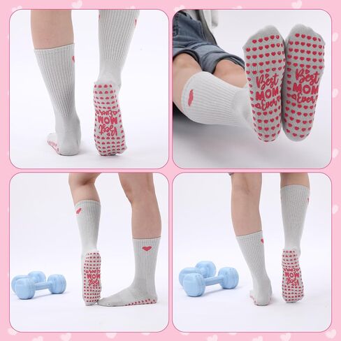 Geyoga 3 Pairs Pilates Socks for Mom Women Gifts Non Slip Yoga Socks with Grips Funny Mother Gifts for Birthday Party in Saudi Arabia
