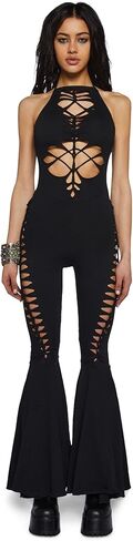 Dolls Kill Submerged Ecstasy Cut Out Jumpsuit – Shredded Cut-Out Jumpsuit with Halter Neck & Flared Legs in Saudi Arabia