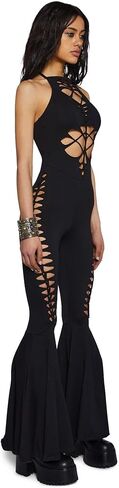 Dolls Kill Submerged Ecstasy Cut Out Jumpsuit – Shredded Cut-Out Jumpsuit with Halter Neck & Flared Legs in Saudi Arabia