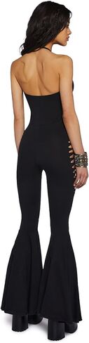 Dolls Kill Submerged Ecstasy Cut Out Jumpsuit – Shredded Cut-Out Jumpsuit with Halter Neck & Flared Legs in Saudi Arabia