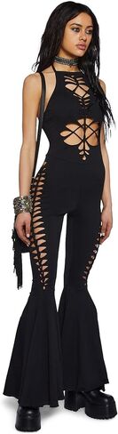 Dolls Kill Submerged Ecstasy Cut Out Jumpsuit – Shredded Cut-Out Jumpsuit with Halter Neck & Flared Legs in Saudi Arabia