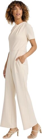Maggy London Womens Womens Short Sleeve Beamsuit wide -leg - خط العنق غير المتماثل - الخصر المجهز - بذلة مناسبة أنيقة in Saudi Arabia