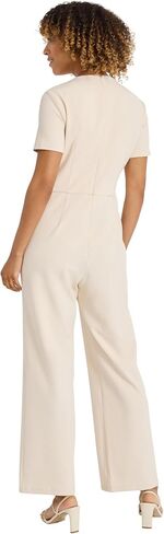 Maggy London Womens Womens Short Sleeve Beamsuit wide -leg - خط العنق غير المتماثل - الخصر المجهز - بذلة مناسبة أنيقة in Saudi Arabia
