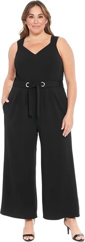 London Times womens Elegant Sleeveless V-neck Jumpsuit With Belted Waist and Pockets - Versatile Wide-leg Jumpsuits for Women in Saudi Arabia
