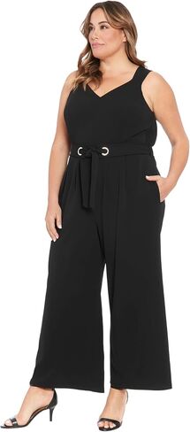 London Times womens Elegant Sleeveless V-neck Jumpsuit With Belted Waist and Pockets - Versatile Wide-leg Jumpsuits for Women in Saudi Arabia
