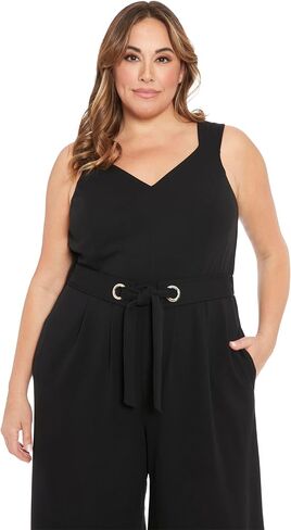 London Times womens Elegant Sleeveless V-neck Jumpsuit With Belted Waist and Pockets - Versatile Wide-leg Jumpsuits for Women in Saudi Arabia