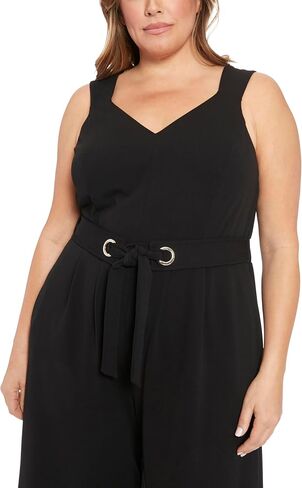 London Times womens Elegant Sleeveless V-neck Jumpsuit With Belted Waist and Pockets - Versatile Wide-leg Jumpsuits for Women in Saudi Arabia