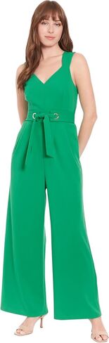 London Times womens Elegant Sleeveless V-neck Jumpsuit With Belted Waist and Pockets - Versatile Wide-leg Jumpsuits for Women in Saudi Arabia