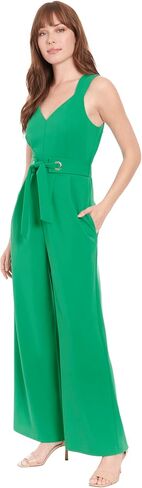 London Times womens Elegant Sleeveless V-neck Jumpsuit With Belted Waist and Pockets - Versatile Wide-leg Jumpsuits for Women in Saudi Arabia