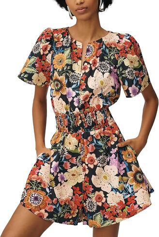 hibshaby Women's Romper Print Short Sleeve Boho Overall Round Neck Wide Leg Outfit Floral Romper Dress in Saudi Arabia