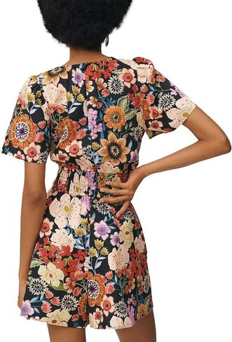 hibshaby Women's Romper Print Short Sleeve Boho Overall Round Neck Wide Leg Outfit Floral Romper Dress in Saudi Arabia