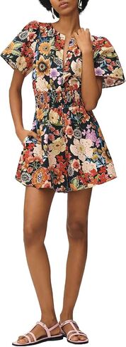 hibshaby Women's Romper Print Short Sleeve Boho Overall Round Neck Wide Leg Outfit Floral Romper Dress in Saudi Arabia