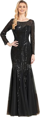 Long Sleeve Sequin Evening Dress Glitter Mermaid Long Gown for Mother of The Bride Or Wedding Guest in Saudi Arabia