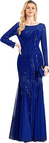 Long Sleeve Sequin Evening Dress Glitter Mermaid Long Gown for Mother of The Bride Or Wedding Guest in Saudi Arabia