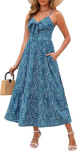 Kranda Women 2026 Summer Sundress High Waist Tie Front Spaghetti Strap Long Beach Floral Tiered Maxi Dress with Pockets in Kuwait