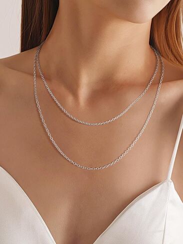 Silvora Stainless Steel Necklace for Women,2MM Rolo Cable Chain Necklace-316L Stainless Steel/14K Gold/Black/Rose Gold Plated-Womens Chain for Pendant 14"-30" Length in Saudi Arabia
