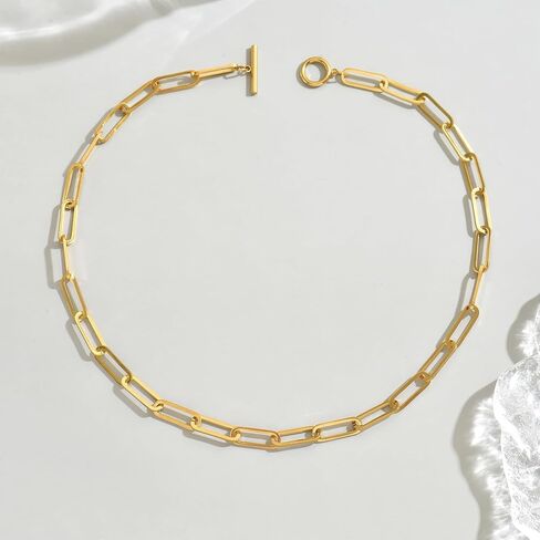 Chunky Toggle Necklace for Women 18K Gold Plated Vintage Paperclip Figaro Link Chain Necklaces Dainty Paper Clip Toggle Necklace for Jewelry Gift in Saudi Arabia
