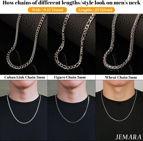3 PCS Silver Chains for Men Women 3mm Silver Chain Necklace for Men 316L Stainless Steel Cuban Link Chain/Figaro Chain Sets Mens Jewelry Gifts（18/20/22 inches） in Saudi Arabia