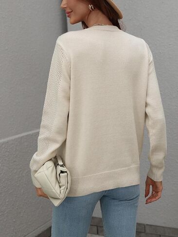 Women's Casual Crewneck Fringe Tassels Crochet Long Sleeve Knitted Fall Sweater Pullover Tops in Saudi Arabia