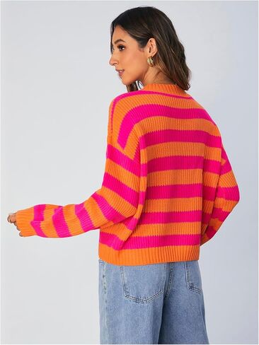 SOLY HUX Women's Color Block Striped Knit Tops Casual Long Sleeve Drop Shoulder Sweater Pullovers in Saudi Arabia