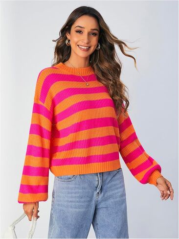 SOLY HUX Women's Color Block Striped Knit Tops Casual Long Sleeve Drop Shoulder Sweater Pullovers in Saudi Arabia