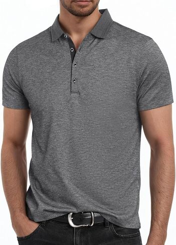 Mens Polo Golf Shirts Casual Short Sleeve Button Up Collared T-Shirt Fashion Work Business Tee Tops in Kuwait