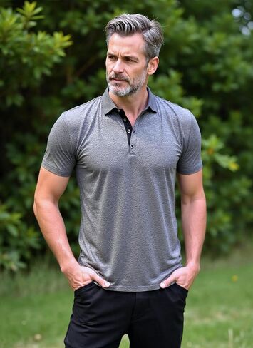 Mens Polo Golf Shirts Casual Short Sleeve Button Up Collared T-Shirt Fashion Work Business Tee Tops in Kuwait