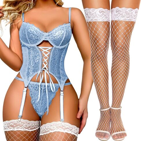 RSLOVE Women's Sexy Lingerie Sets 2 Peice M and Fishnet Stockings in Saudi Arabia