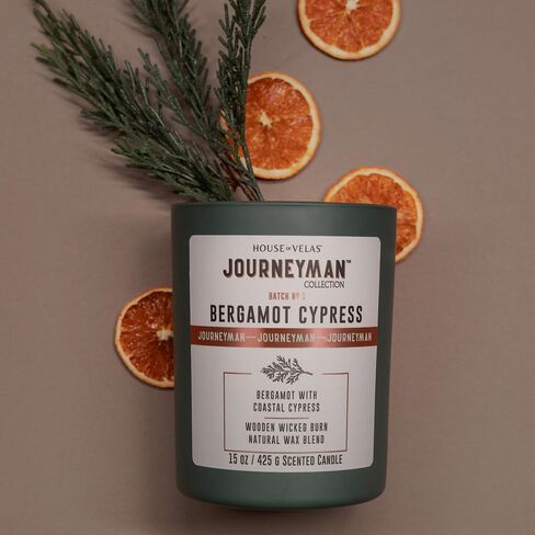 Journeyman Collection Candle, 15oz, Wooden Wick, Bergamot Cypress, Large Painted Jar in Saudi Arabia
