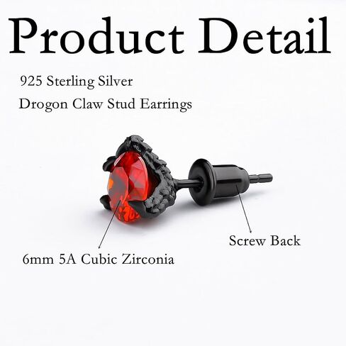 Hopply S925 Sterlings Silver Dragon Claw Stud Earrings,Hypoallergenic Cubic Zirconia Screw Back Mens Earrings Jewelry for Women in Kuwait