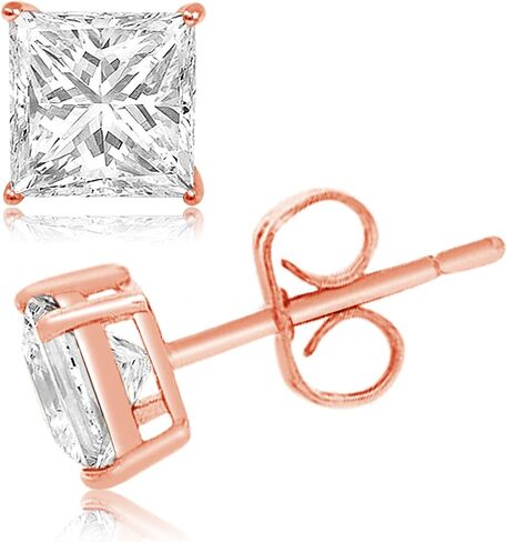 Cubic Zirconia Princess-Cut Solitaire Stud Earrings for Women and Men, Butterfly Push-Back in Saudi Arabia