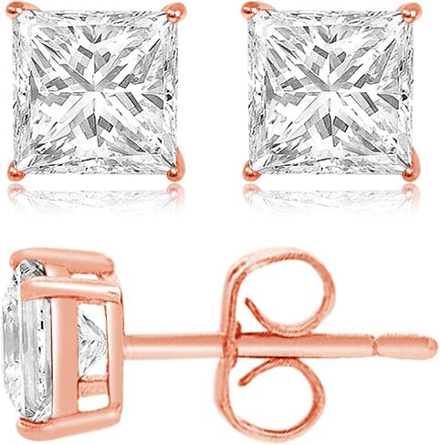 Cubic Zirconia Princess-Cut Solitaire Stud Earrings for Women and Men, Butterfly Push-Back in Saudi Arabia