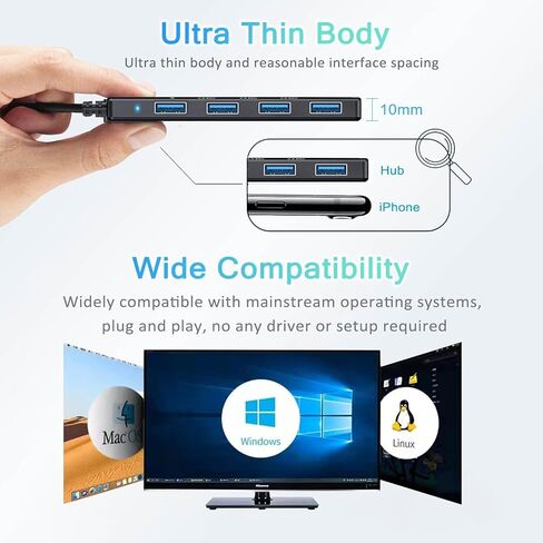 USB 3.0 Hub, VIENON 4-Port USB Hub USB Splitter USB Expander for Laptop, Xbox, Flash Drive, HDD, Console, Printer, Camera,Keyborad, Mouse in Saudi Arabia