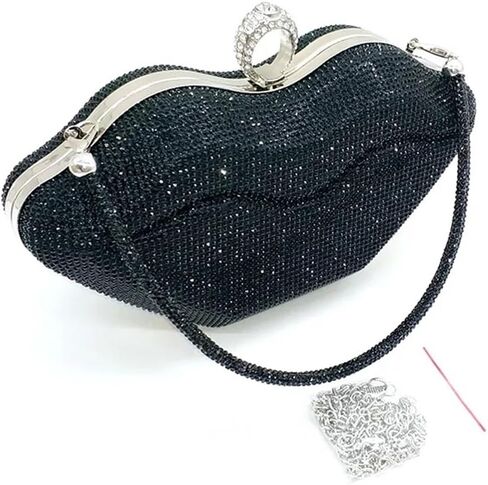 Women Lip Shaped Purse Rhinestone Clutch Bags Sparkling Evening Bag Novely Party Handbag Prom Bag for Wedding Date in Kuwait