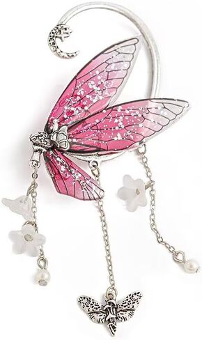 1Pcs Blue Drop Butterfly Elf Ear Cuffs For Women Men Handmade Dainty Fairy Wings Earrings Non Piercing Ear Winged Stud Earrings Fairy Elven Cosplay Fantasy Costume Metal Cuffs in Saudi Arabia
