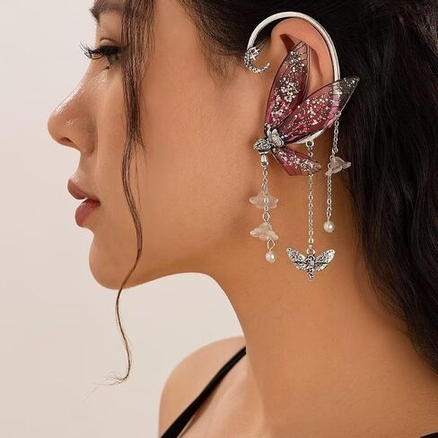1Pcs Blue Drop Butterfly Elf Ear Cuffs For Women Men Handmade Dainty Fairy Wings Earrings Non Piercing Ear Winged Stud Earrings Fairy Elven Cosplay Fantasy Costume Metal Cuffs in Saudi Arabia