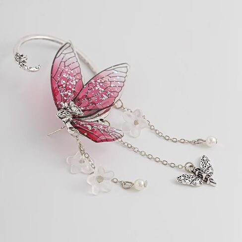1Pcs Blue Drop Butterfly Elf Ear Cuffs For Women Men Handmade Dainty Fairy Wings Earrings Non Piercing Ear Winged Stud Earrings Fairy Elven Cosplay Fantasy Costume Metal Cuffs in Saudi Arabia