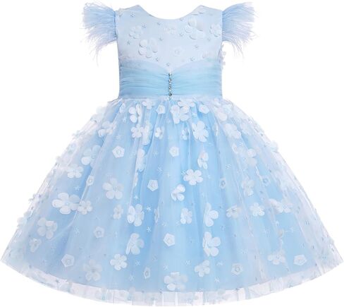 IBTOM CASTLE Kids Flower Girl Dress Feather Flutter Sleeve Tulle Tutu Dress Formal Dress Bowknot Birthday Party Wedding in Saudi Arabia