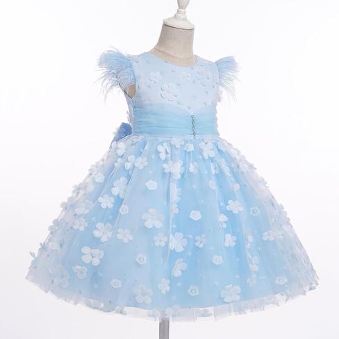 IBTOM CASTLE Kids Flower Girl Dress Feather Flutter Sleeve Tulle Tutu Dress Formal Dress Bowknot Birthday Party Wedding in Saudi Arabia