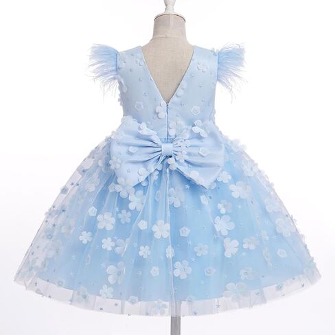 IBTOM CASTLE Kids Flower Girl Dress Feather Flutter Sleeve Tulle Tutu Dress Formal Dress Bowknot Birthday Party Wedding in Saudi Arabia