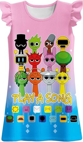 Girls Casual Dress Little Kids Music Game Outfit for 3-12 Years Daily Child Home Clothes in Saudi Arabia