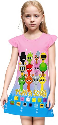 Girls Casual Dress Little Kids Music Game Outfit for 3-12 Years Daily Child Home Clothes in Saudi Arabia
