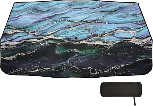 Boccsty Abstract Alcohol Glitter Ink Car Windshield Sun Shade Umbrella Blue Turquoise Marble Foldable Car Front Window Sunshade Umbrella UV & Heat Full Cover Car Front Windshield for Most Vehicle in Kuwait