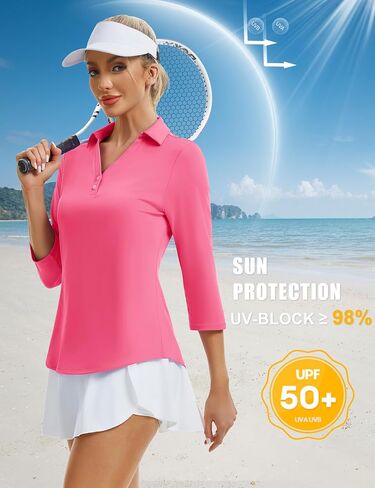 Magcomsen Women's UPF 50+ 3/4 قميص بولو طويل الأكملة in Kuwait