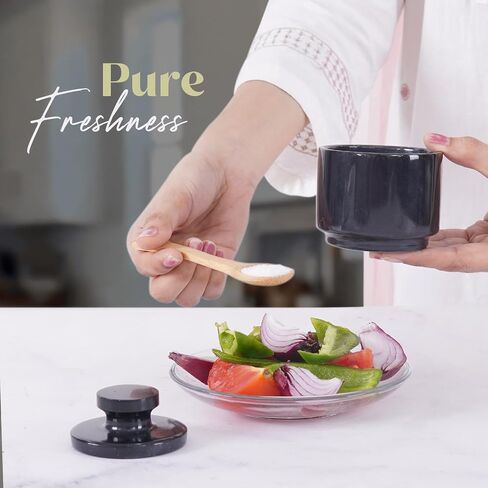 3" x 3" marble salt celler with lid 3.5oz, herb pot & candy bowl for modern kitchen countertop, trinket jewelry dish decorative container (Black) in Saudi Arabia