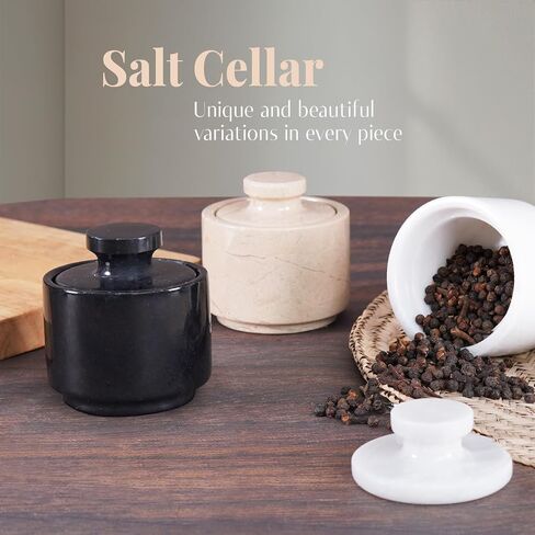 3" x 3" marble salt celler with lid 3.5oz, herb pot & candy bowl for modern kitchen countertop, trinket jewelry dish decorative container (Black) in Saudi Arabia