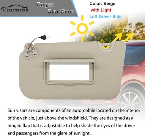 Driver Side Sun Visor Compatible with Nissan Rogue X-Trail 2014-2020 Sun Shade with Light Replacement 96401-4BA1D Color: Beige in Kuwait