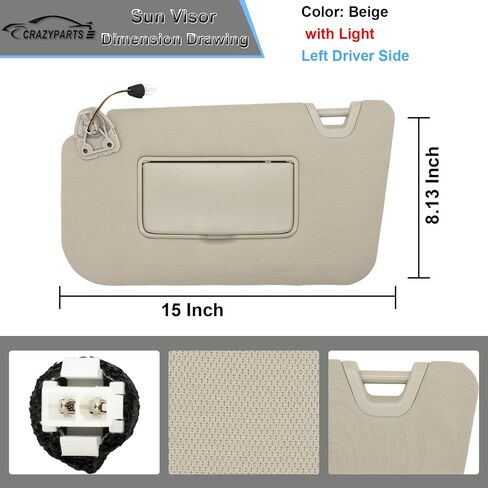 Driver Side Sun Visor Compatible with Nissan Rogue X-Trail 2014-2020 Sun Shade with Light Replacement 96401-4BA1D Color: Beige in Kuwait
