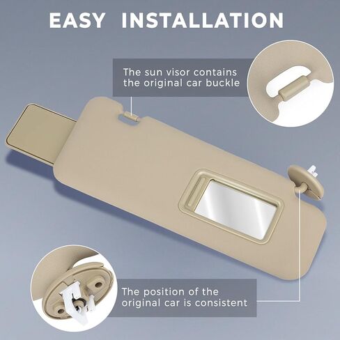 SCITOO Left Driver Side Gray Sun Visor Assembly fit for 2008 2009 2010 2011 2012 2013 for Toyota for Highlander with Sunroof Replace# 74320-48500-B0,74320-0E050-B0,74320-0E051-B0 in Kuwait