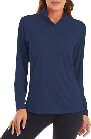 Womens 1/4 Zip Pullover Long Sleeve UPF 50+ Sun Protection SPF Uv Shirts Quick Dry Athletic T-Shirts in Saudi Arabia